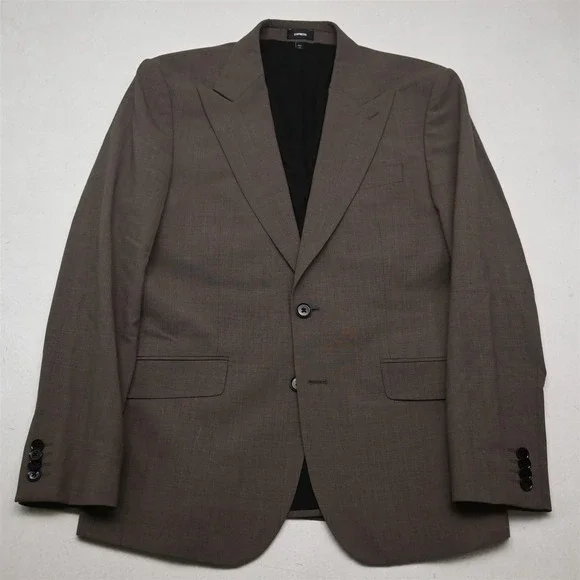 Express 38S 33x30 Brown Wool Extra Slim Soft Shoulder Mens Jacket Pants Suit